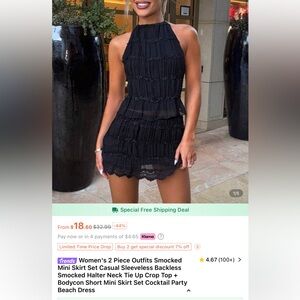 SHEIN 2 piece mini skirt smocked halter tie set